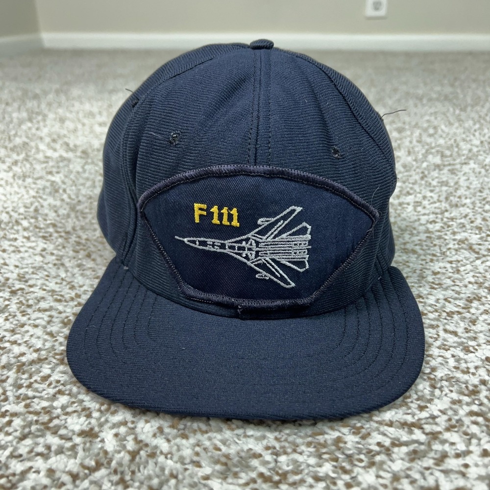 Vintage F111 Jet Hat Cap Snap Back Navy Blue Airplane Military Mens Trucker USA